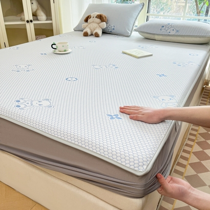 卡伦2025新款凉感丝凉豆豆凉席床笠提花系列 凉豆豆-小熊蓝