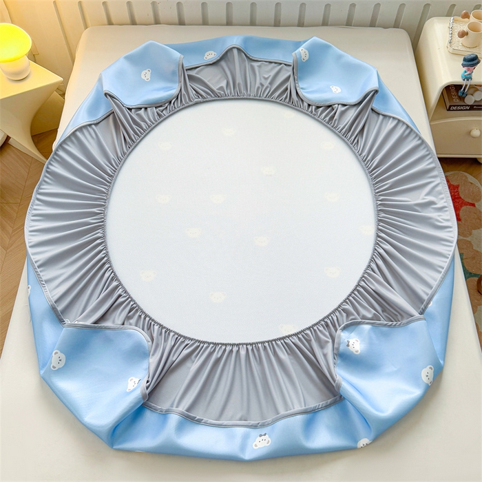 91家纺网 家纺一手货源 找家纺 雯豆家纺 2025夏季新品碳光冰丝凉席床笠款三件套印花小清新绑带冰丝席床罩 碳光冰丝席-床笠款-可爱点点