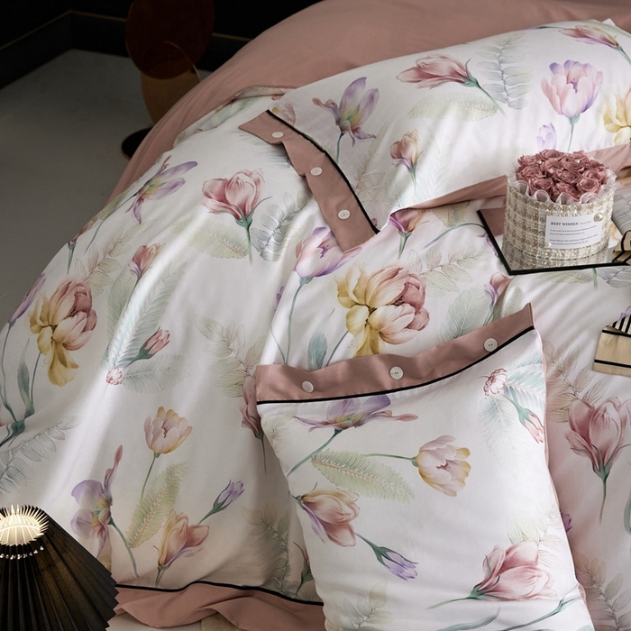 91家纺网 家纺一手货源 找家纺 金奇达2025新款【浮光花漾】-茧养莱赛尔四件套（标准号全网控价（折后券后）不低于258元） 悦颜粉