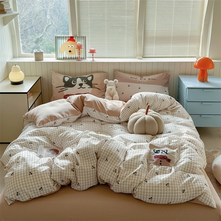 91家纺网 家纺一手货源 找家纺 （总）暖生活 2025新款全棉双层纱四件套-贴画系列