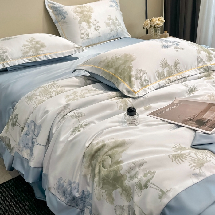 91家纺网 家纺一手货源 找家纺 佳品居 2025新款直播水洗天丝夏被冰丝夏凉被空调被四件套 发财树