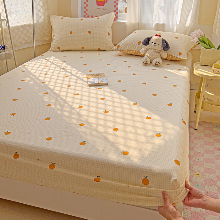 91家纺网 家纺一手货源 找家纺 棉生活家纺 2025新款ins全棉小清新系列单品床笠 甜桔