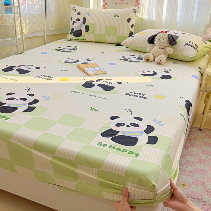 91家纺网 家纺一手货源 找家纺 棉生活家纺 2025新款ins全棉小清新系列单品床笠 小熊猫