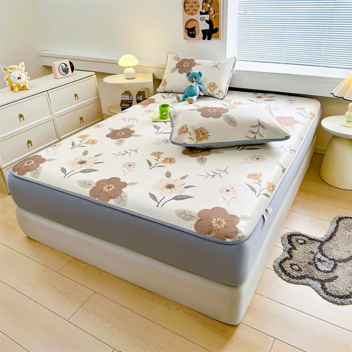 91家纺网 家纺一手货源 找家纺 雯豆家纺 2025夏季新品冰藤印花床笠三件套加厚冰丝软藤席小清新印花床罩单件 冰藤席-床笠款-花开富贵