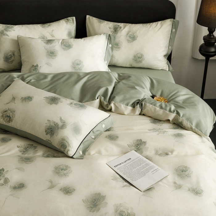 91家纺网 家纺一手货源 找家纺 金奇达2025新款【浮光半夏】-茧养莱赛尔四件套（标准号全网控价（折后券后）不低于258元） 满庭芳-松绿