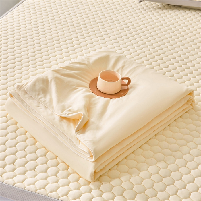 91家纺网 家纺一手货源 找家纺 雯豆家纺 2025夏季新品100%锦纶纯色凉感夏被空调被7A抗菌薄被子可机洗被芯 小冰皮锦纶夏被-杏子米