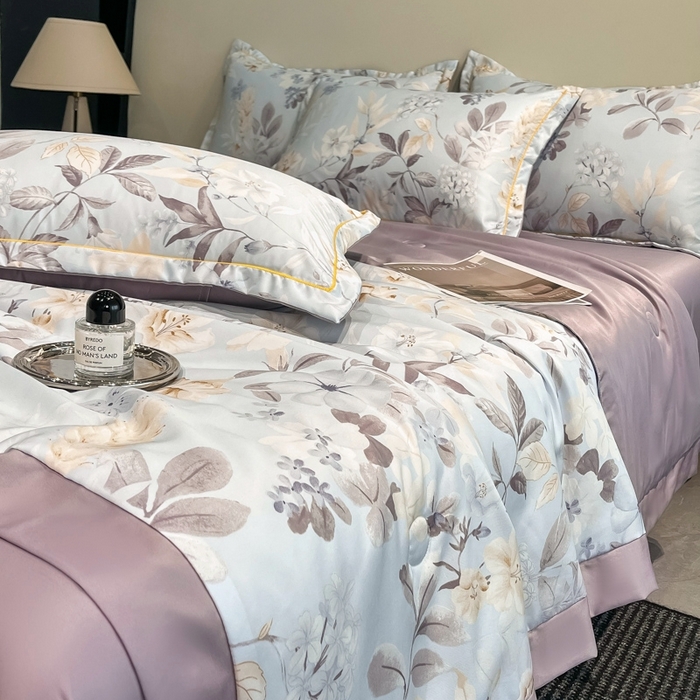 91家纺网 家纺一手货源 找家纺 佳品居 2025新款直播水洗天丝夏被冰丝夏凉被空调被四件套 羽叶