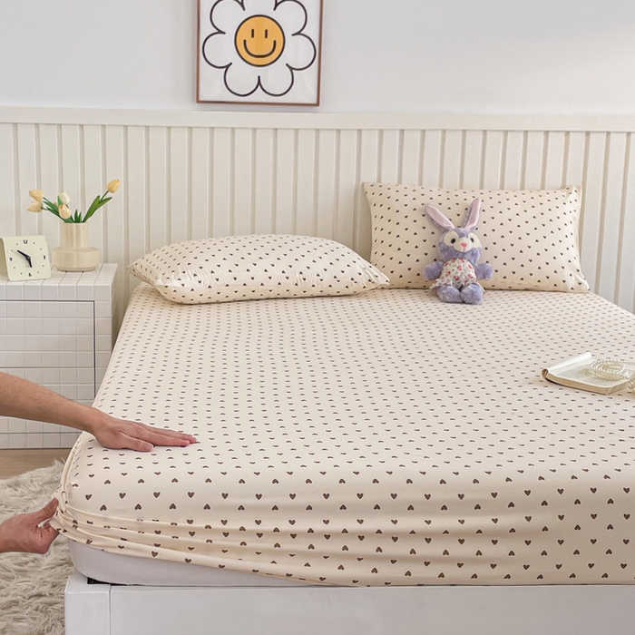 91家纺网 家纺一手货源 找家纺 芯元素 2025新款针织双层纱印花床笠 甜心-咖