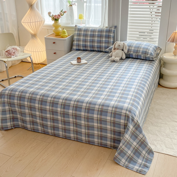 91家纺网 家纺一手货源 找家纺 米柳2025新款原棉老粗布凉席系列 蓝小格