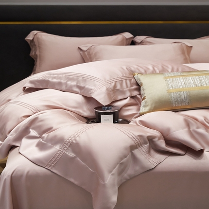 91家纺网 家纺一手货源 找家纺 金奇达2025新款茧养莱赛尔四件套-CR埋绳（标准号全网控价（折后券后）不低于258元） 蜜桃粉