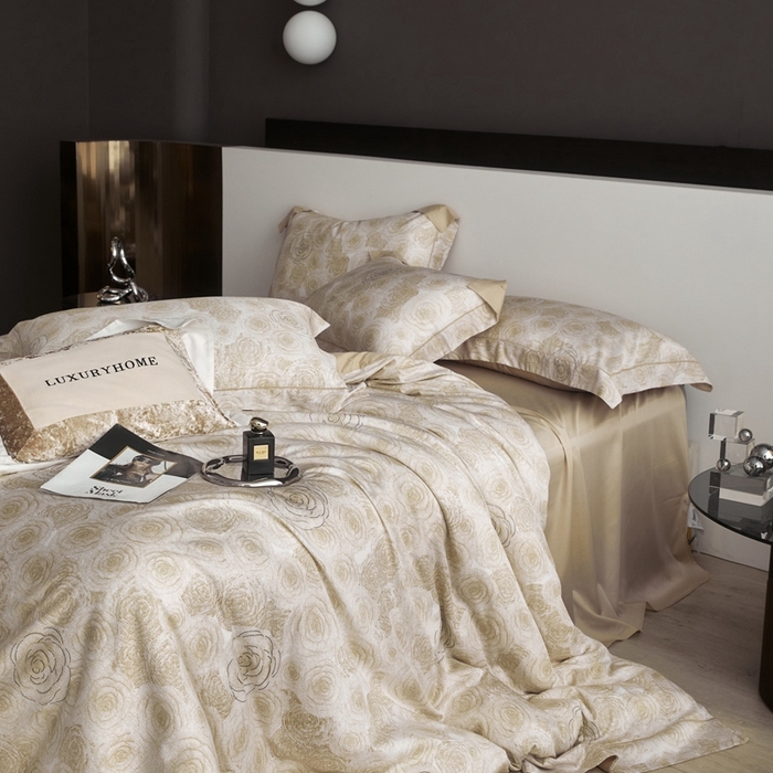 91家纺网 家纺一手货源 找家纺 金奇达2025新款【 巴赫之音】-茧养莱赛尔四件套（标准号全网控价（折后券后）不低于258元） 卡洛琳-香槟