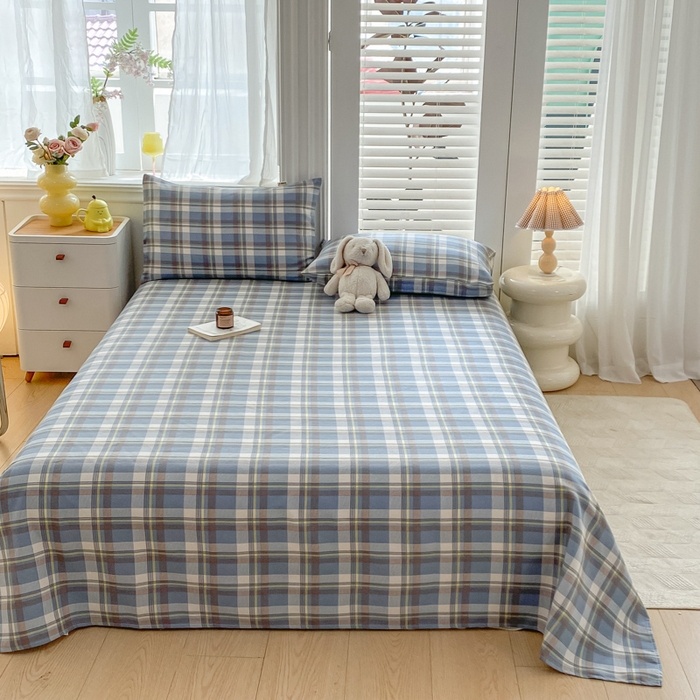 91家纺网 家纺一手货源 找家纺 米柳2025新款原棉老粗布凉席系列 蓝小格