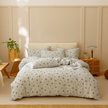 瑞米家居 2024新款亲肤舒适A类双层纱四件套 格子熊猫