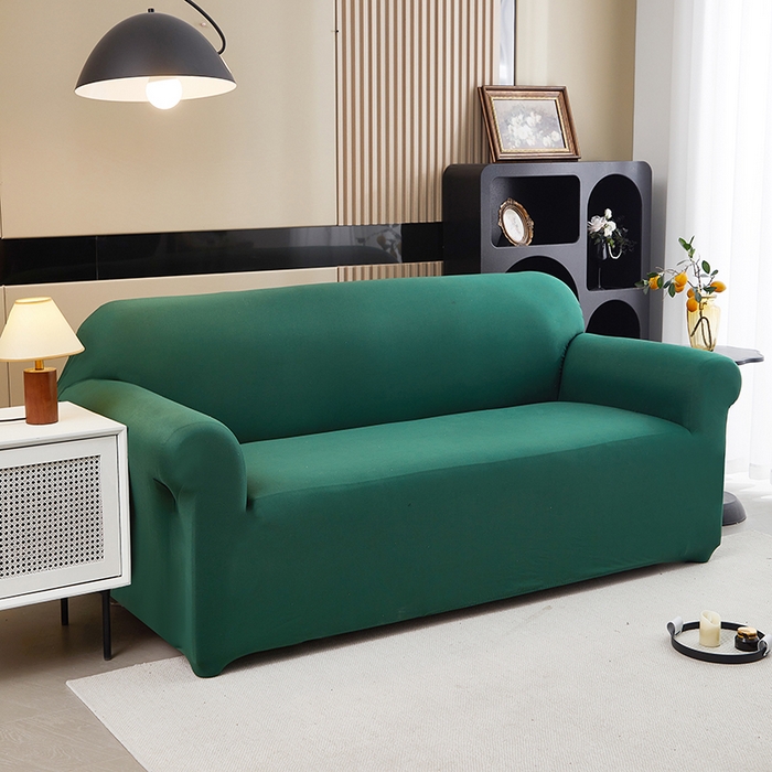 91家纺网 家纺一手货源 找家纺 共鸣沙发套 新款牛奶丝覆膜防水纯色系列沙发套 墨绿色