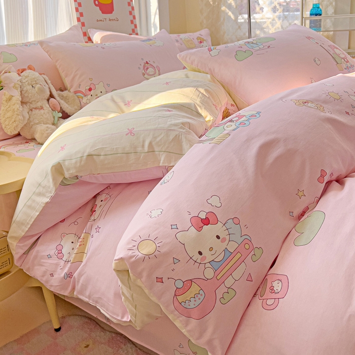 91家纺网 家纺一手货源 找家纺 棉生活家纺 2025新款ins全棉小清新系列四件套 彩虹喵