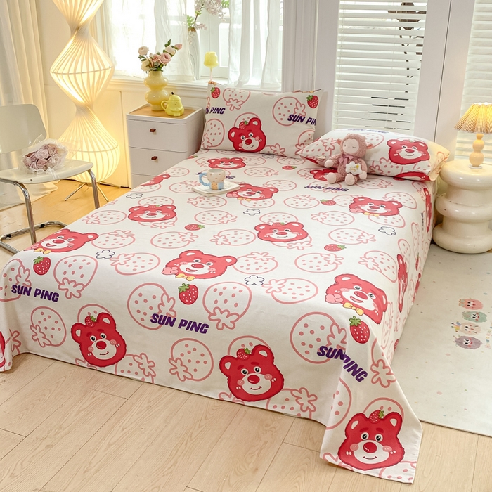 91家纺网 家纺一手货源 找家纺 米柳2025新款原棉老粗布凉席系列 草莓熊