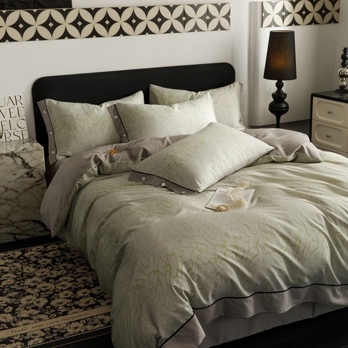 91家纺网 家纺一手货源 找家纺 金奇达2025新款【浮光半夏】-茧养莱赛尔四件套（标准号全网控价（折后券后）不低于258元） 安然绿