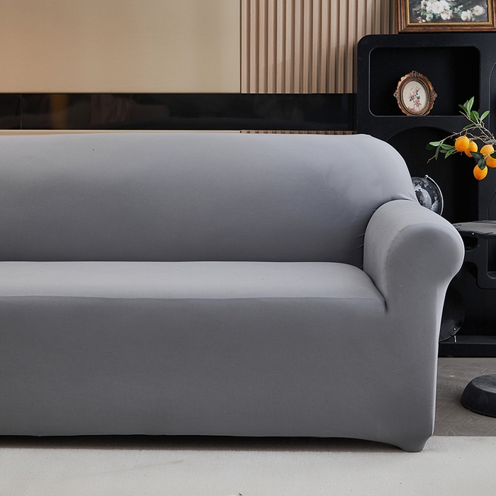 91家纺网 家纺一手货源 找家纺 共鸣沙发套 新款牛奶丝覆膜防水纯色系列沙发套 浅灰色
