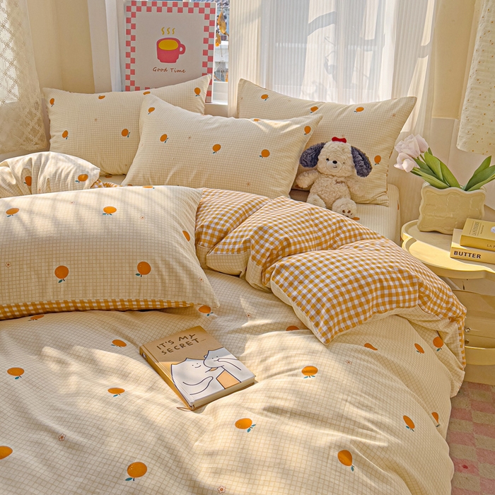 91家纺网 家纺一手货源 找家纺 棉生活家纺 2025新款ins全棉小清新系列四件套 甜桔