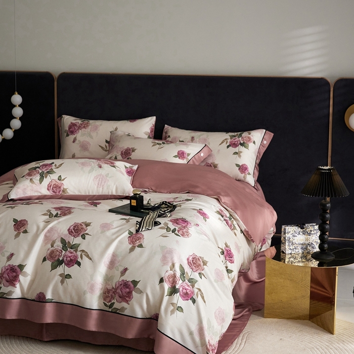 91家纺网 家纺一手货源 找家纺 金奇达2025新款【浮光花漾】-茧养莱赛尔四件套（标准号全网控价（折后券后）不低于258元） 暗夜玫瑰