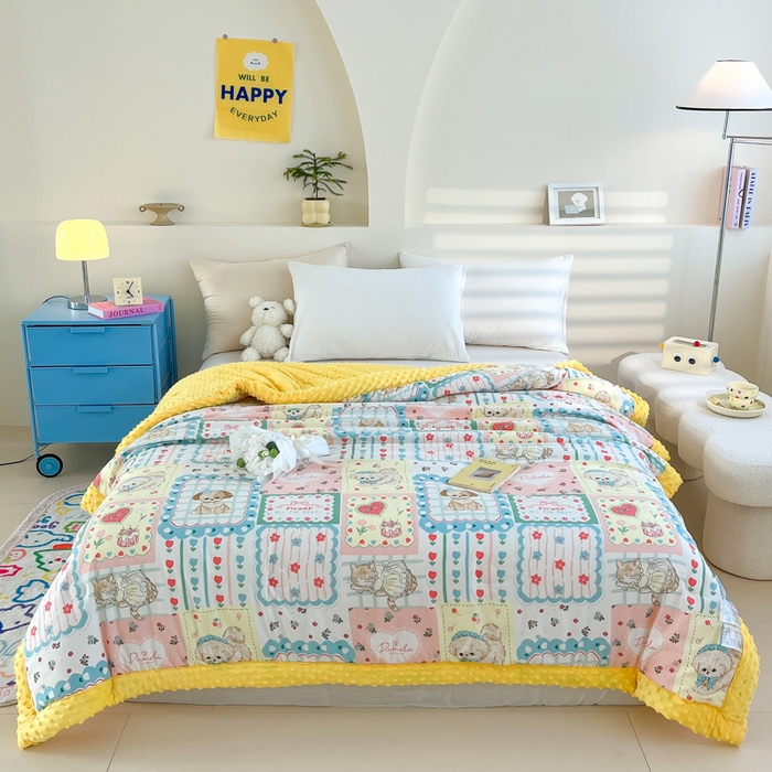 91家纺网 家纺一手货源 找家纺 爱宝被业 2025新款豆豆夏被 猫狗之家