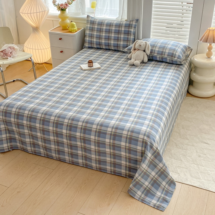 91家纺网 家纺一手货源 找家纺 米柳2025新款原棉老粗布凉席系列 蓝小格