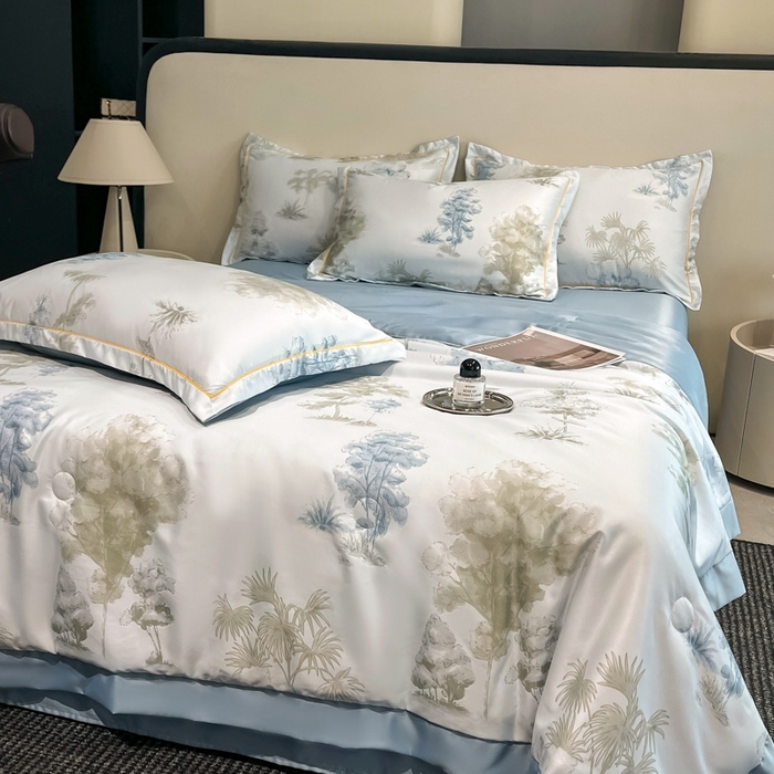 91家纺网 家纺一手货源 找家纺 佳品居 2025新款直播水洗天丝夏被冰丝夏凉被空调被四件套 发财树