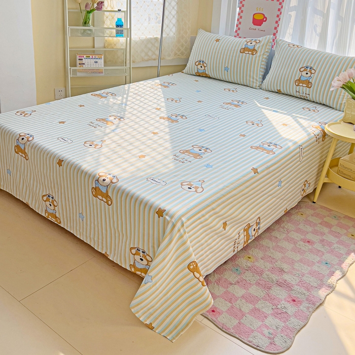 91家纺网 家纺一手货源 找家纺 棉生活家纺 2025新款ins全棉小清新系列单品床单 派对小狗