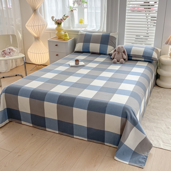 91家纺网 家纺一手货源 找家纺 米柳2025新款原棉老粗布凉席系列 湛蓝大格