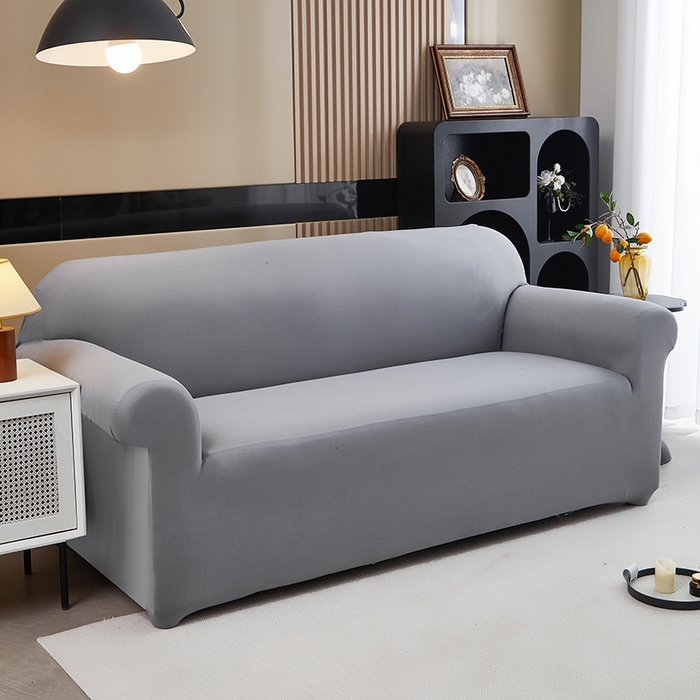 91家纺网 家纺一手货源 找家纺 共鸣沙发套 新款牛奶丝覆膜防水纯色系列沙发套 浅灰色