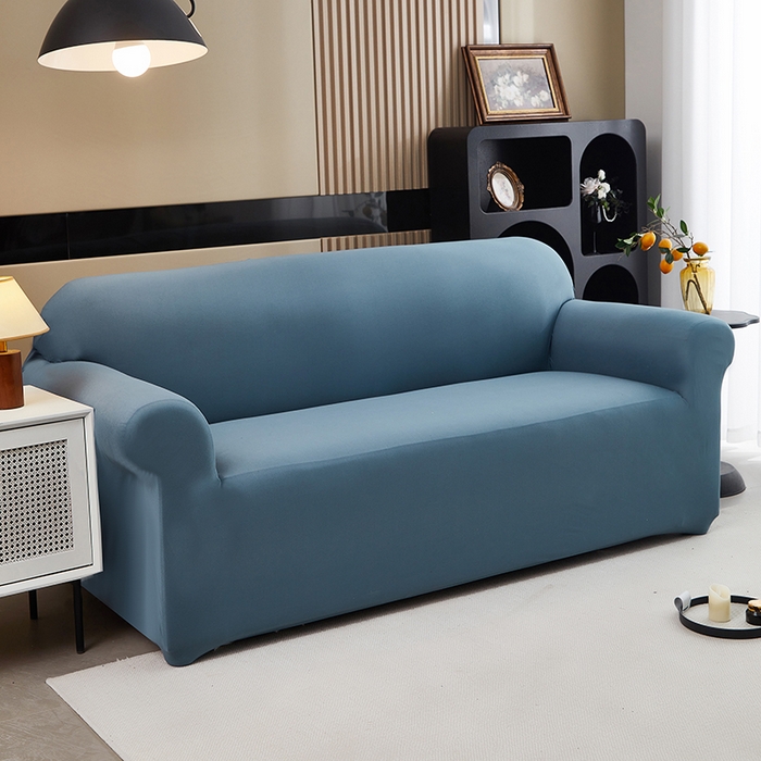 91家纺网 家纺一手货源 找家纺 共鸣沙发套 新款牛奶丝覆膜防水纯色系列沙发套 孔雀蓝