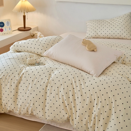 91家纺网 家纺一手货源 找家纺 （总）凯洛奇 2025新款简约小清新波点水洗冰丝天丝四件套-风格一