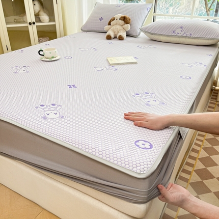 卡伦2025新款凉感丝凉豆豆凉席床笠提花系列 凉豆豆-小熊紫