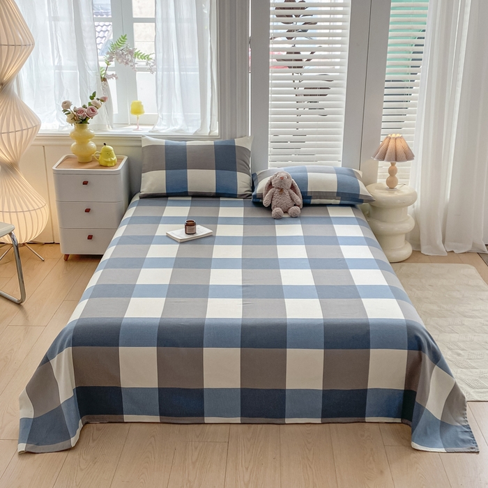 91家纺网 家纺一手货源 找家纺 米柳2025新款原棉老粗布凉席系列 湛蓝大格