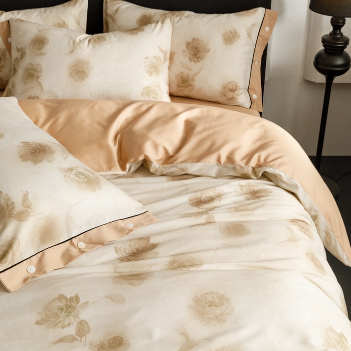 91家纺网 家纺一手货源 找家纺 金奇达2025新款【浮光半夏】-茧养莱赛尔四件套（标准号全网控价（折后券后）不低于258元） 满庭芳-松咖