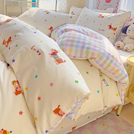 棉生活家纺 2025新款ins全棉小清新系列四件套 狗狗联盟