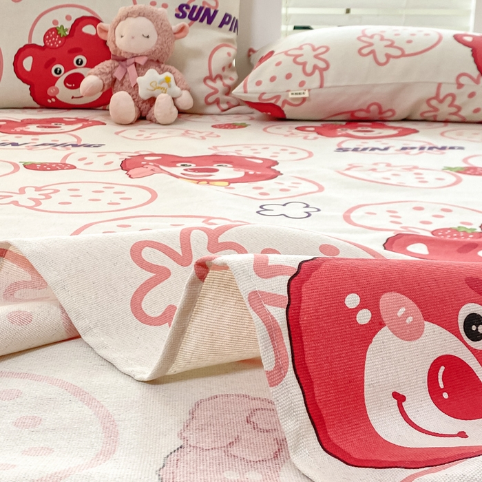 91家纺网 家纺一手货源 找家纺 米柳2025新款原棉老粗布凉席系列 草莓熊