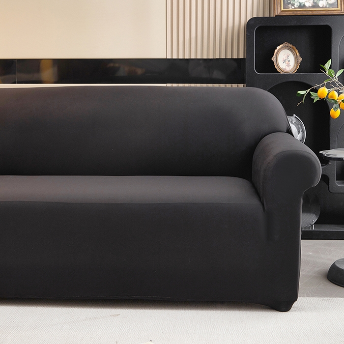 91家纺网 家纺一手货源 找家纺 共鸣沙发套 新款牛奶丝覆膜防水纯色系列沙发套 黑色