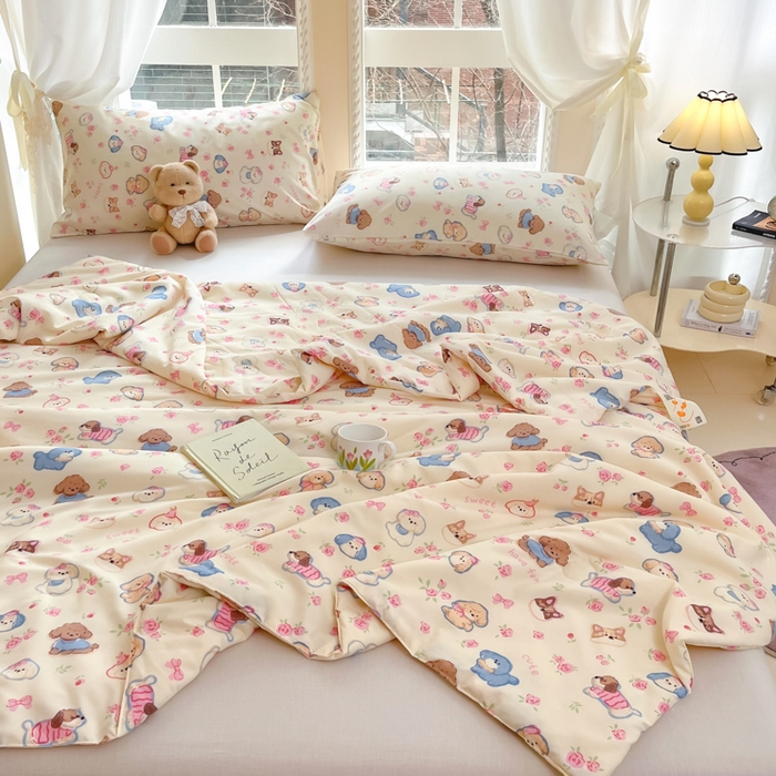 91家纺网 家纺一手货源 找家纺 星巴k家纺 2025糯糯棉A类大豆蛋白纤维夏凉被双层纱水洗棉夏被大豆被 油画萌宠