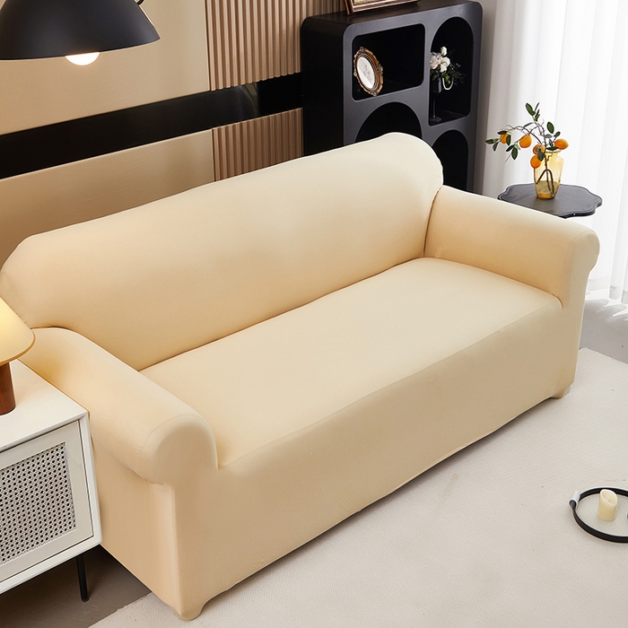 91家纺网 家纺一手货源 找家纺 共鸣沙发套 新款牛奶丝覆膜防水纯色系列沙发套 米白色