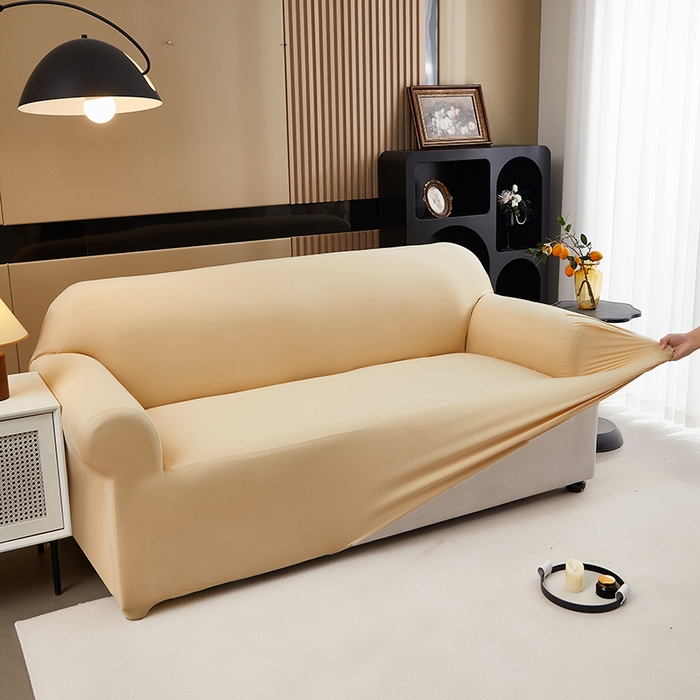 91家纺网 家纺一手货源 找家纺 共鸣沙发套 新款牛奶丝覆膜防水纯色系列沙发套 米白色