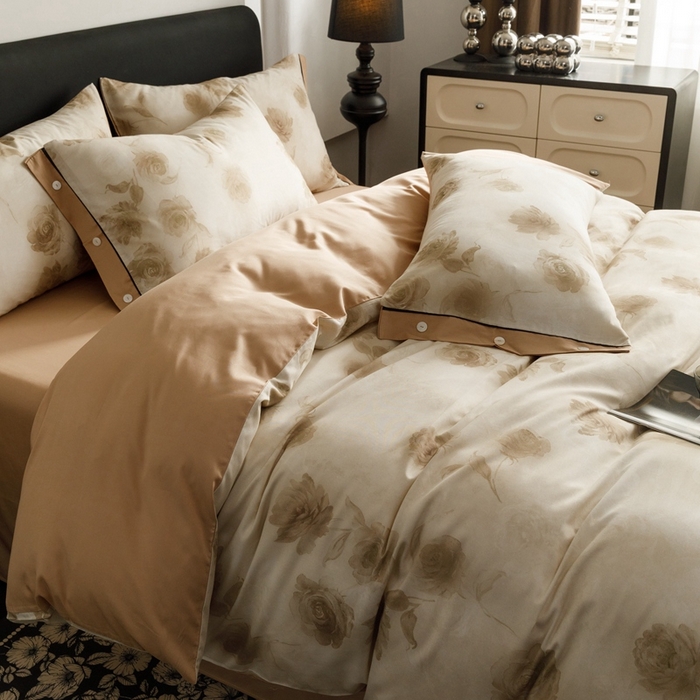 91家纺网 家纺一手货源 找家纺 金奇达2025新款【浮光半夏】-茧养莱赛尔四件套（标准号全网控价（折后券后）不低于258元） 满庭芳-松咖