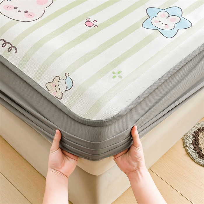 91家纺网 家纺一手货源 找家纺 雯豆家纺 2025夏季新品冰藤印花床笠三件套加厚冰丝软藤席小清新印花床罩单件 冰藤席-床笠款-阳光兔