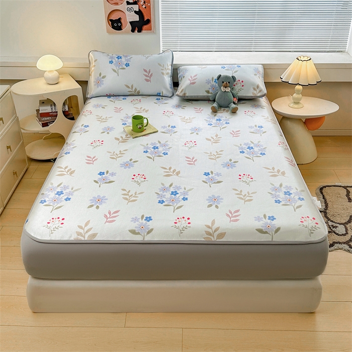 91家纺网 家纺一手货源 找家纺 雯豆家纺 2025夏季新品冰藤印花床笠三件套加厚冰丝软藤席小清新印花床罩单件 冰藤席-床笠款-花都丽影