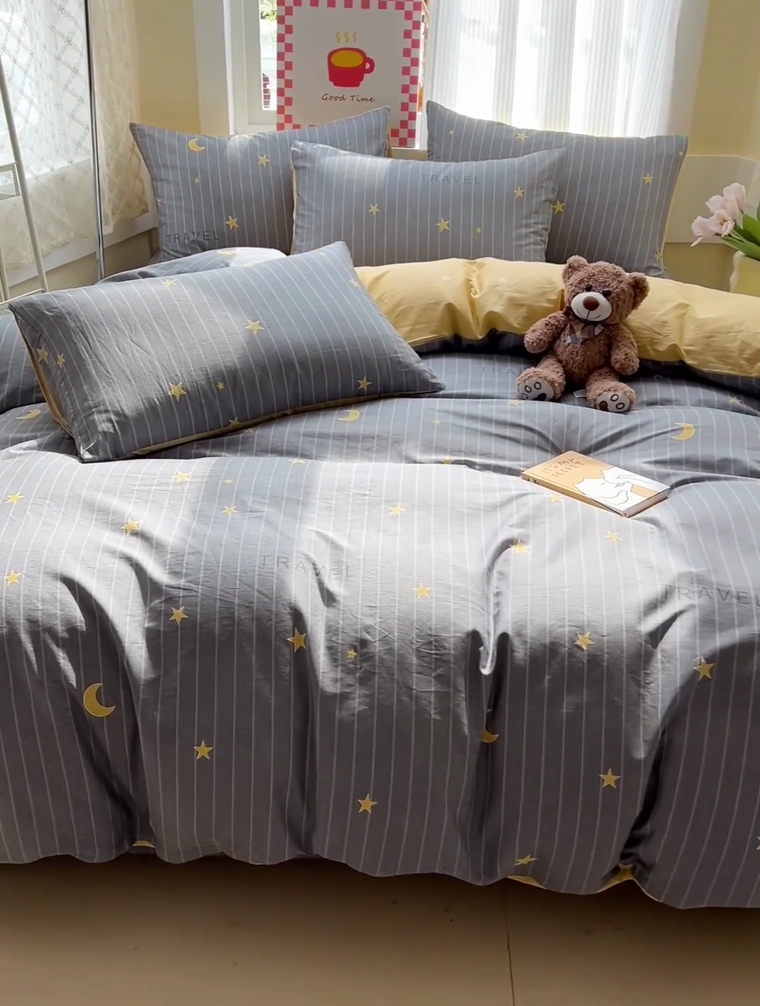 91家纺网 家纺一手货源 找家纺 棉生活家纺 2025新款ins全棉小清新系列四件套 星星月亮