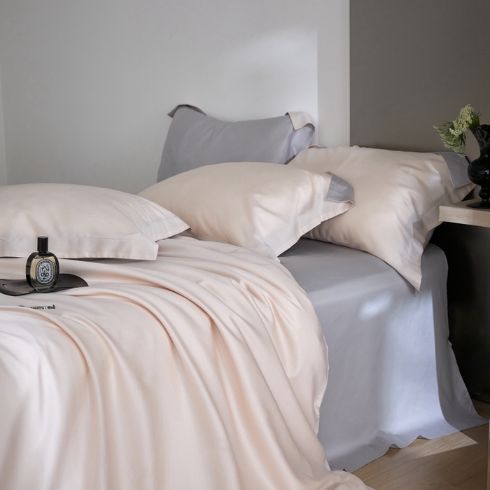 91家纺网 家纺一手货源 找家纺 金奇达2025新款【可芙】-轻氧水光天丝棉四件套（标准号全网控价（折后券后）不低于238元） 可芙-杏+灰