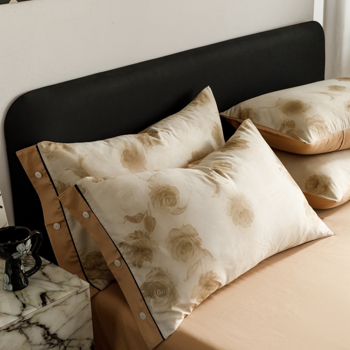 91家纺网 家纺一手货源 找家纺 金奇达2025新款【浮光半夏】-茧养莱赛尔四件套（标准号全网控价（折后券后）不低于258元） 满庭芳-松咖