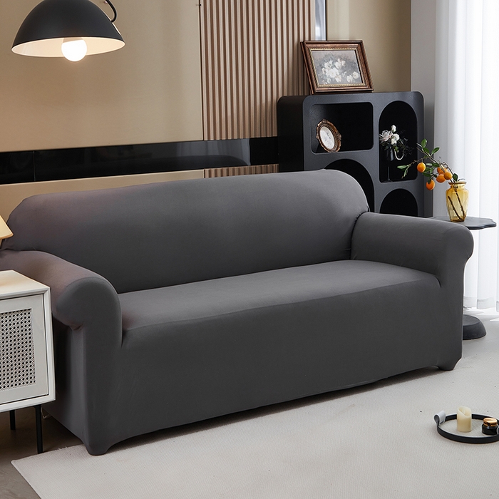 91家纺网 家纺一手货源 找家纺 共鸣沙发套 新款牛奶丝覆膜防水纯色系列沙发套 深灰色