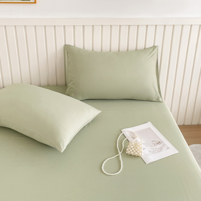 91家纺网 家纺一手货源 找家纺 芯元素 2025新款针织双层纱印花床笠 薄荷绿