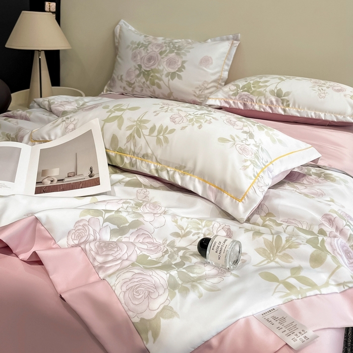 91家纺网 家纺一手货源 找家纺 佳品居 2025新款直播水洗天丝夏被冰丝夏凉被空调被四件套 悦色粉